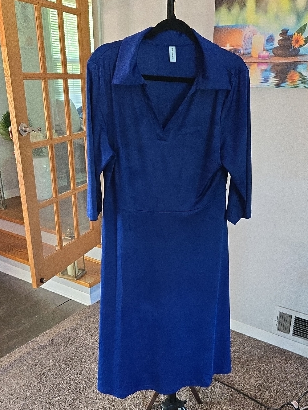 Womens Classic Cobalt Collared Midi Dress with V-Neck With Belt 💙